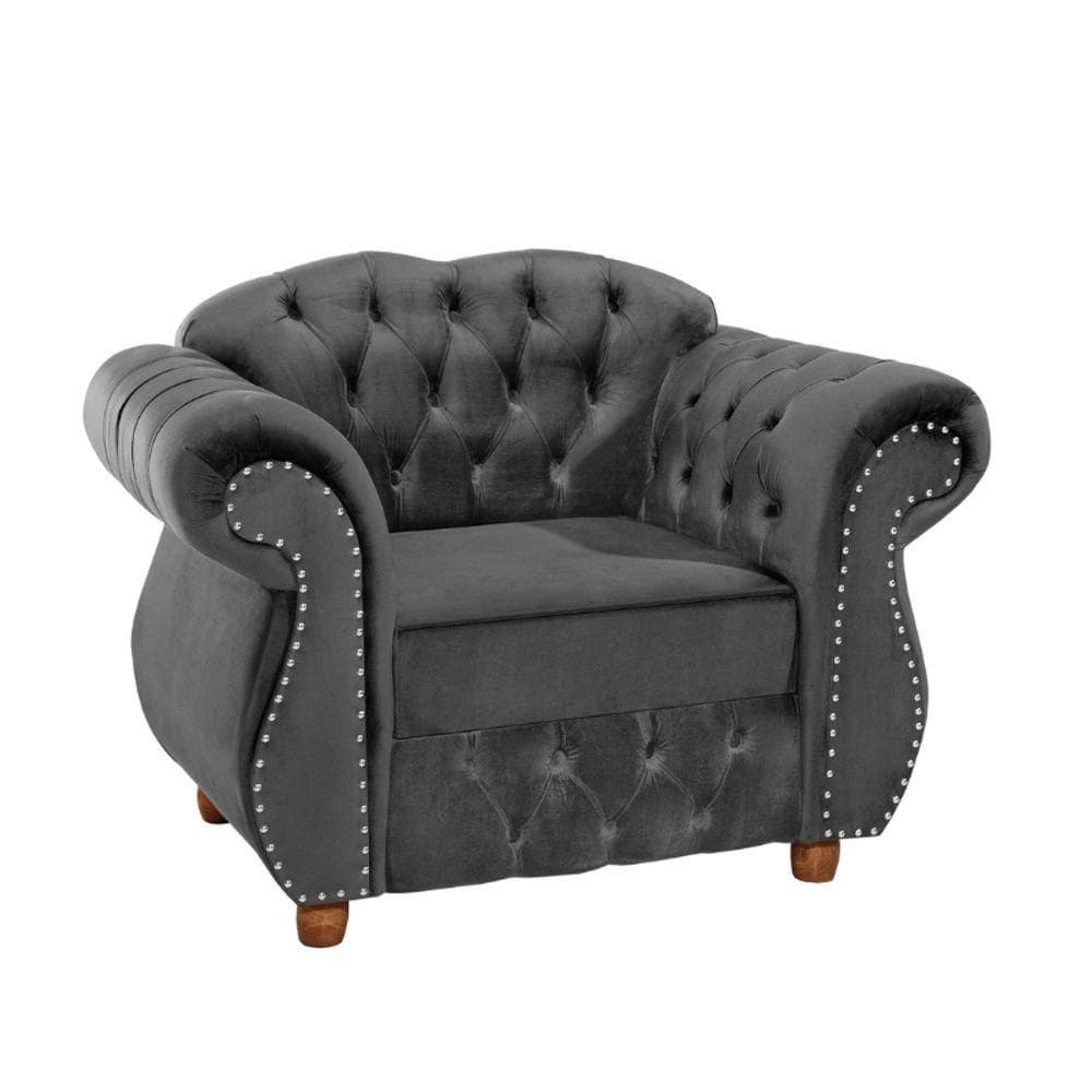 Poltrona Chesterfield Merlô Via Encanto Veludo Cinza