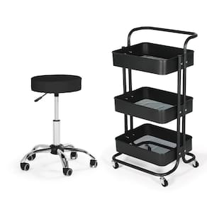 Kit Estética Com Banco Mocho E Carrinho Multiuso - Preto