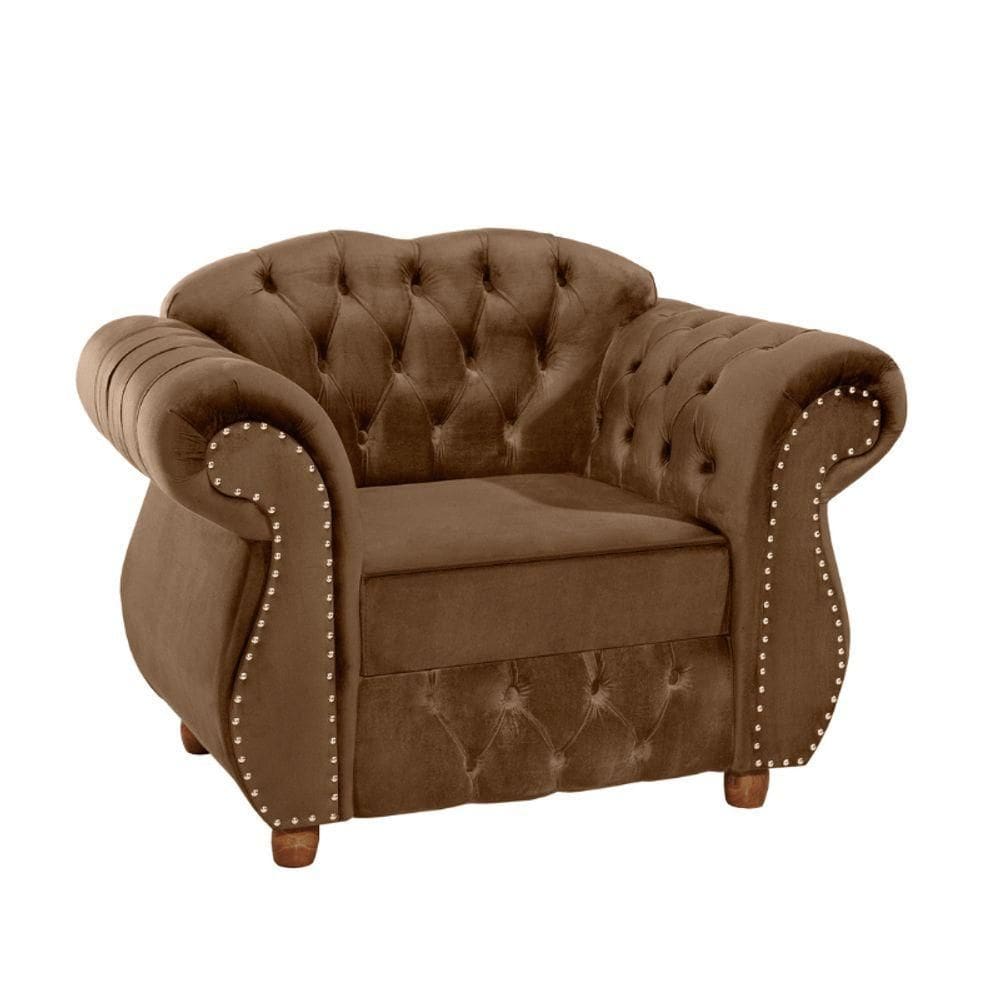 Poltrona Chesterfield Merlô Via Encanto Veludo Marrom