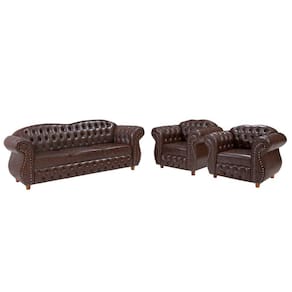 Conjunto 03 Peças Sofá E Poltronas Chesterfield Merlô Via Encanto Courano Marrom Pinhão