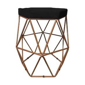 2 Puffs Decorativo Hexagonal Aramado Cobre Suede Preto