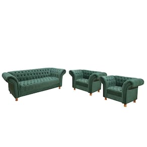 Conjunto Sofá 02 Poltronas Chesterfield Conde D`el Via Encanto Veludo Verde
