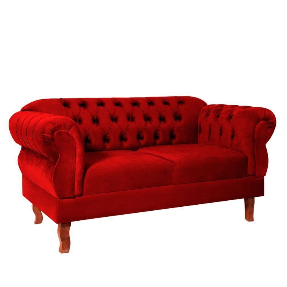 Namoradeira 2 Lugares Chesterfield Elisabeth Via Encanto Veludo Vermelho