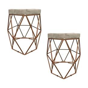 Puff Decorativo Hexagonal Aramado Cobre Suede Bege