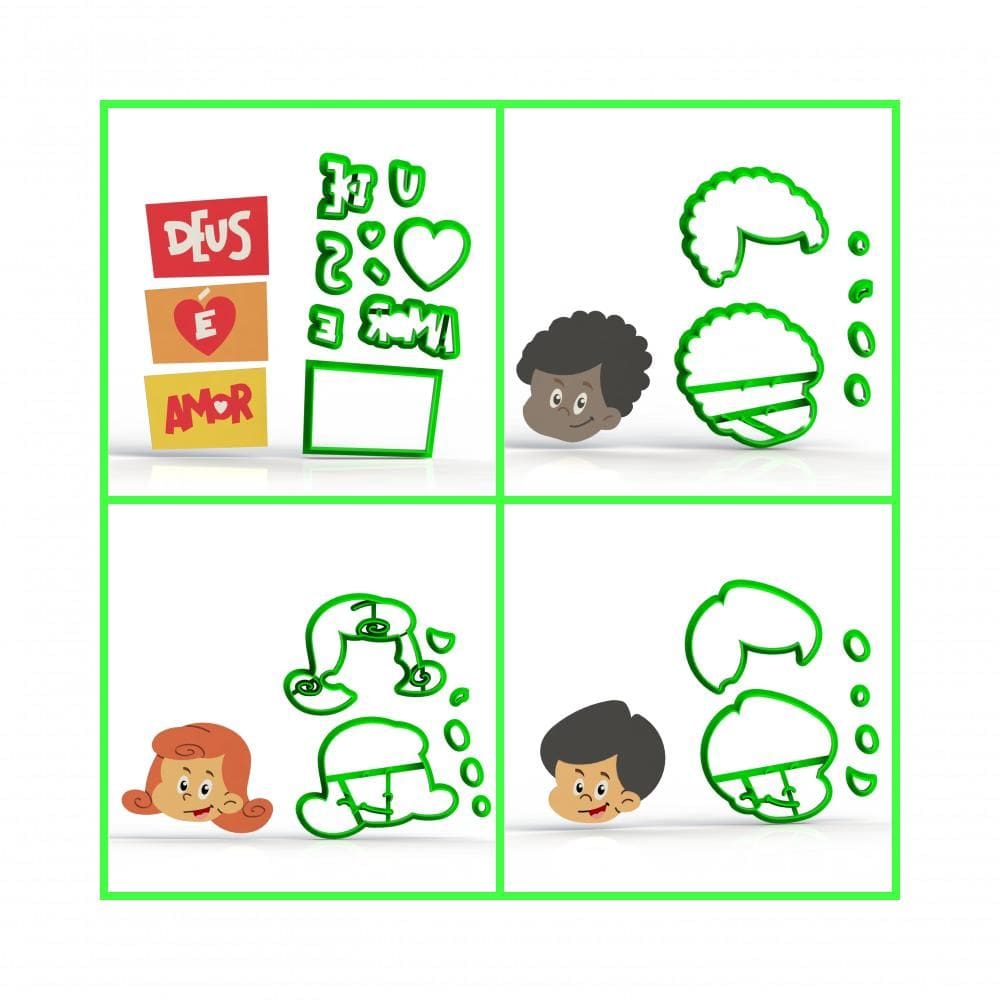 Cortador Kit 3 Palavrinhas - 4 Personagens Modulares Tamanho 5 Cm