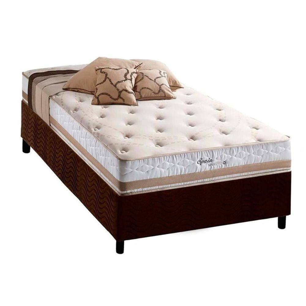 Cama Box Solteiro: Colchão Molas Herval Maxspring Spain + Base Crc Suede Brown(88X188)