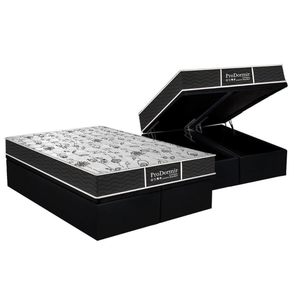 Cama Box Baú King: Colchão Molas Bonnel Probel Prolastic Prodormir Sleep + Base Black(193X203)