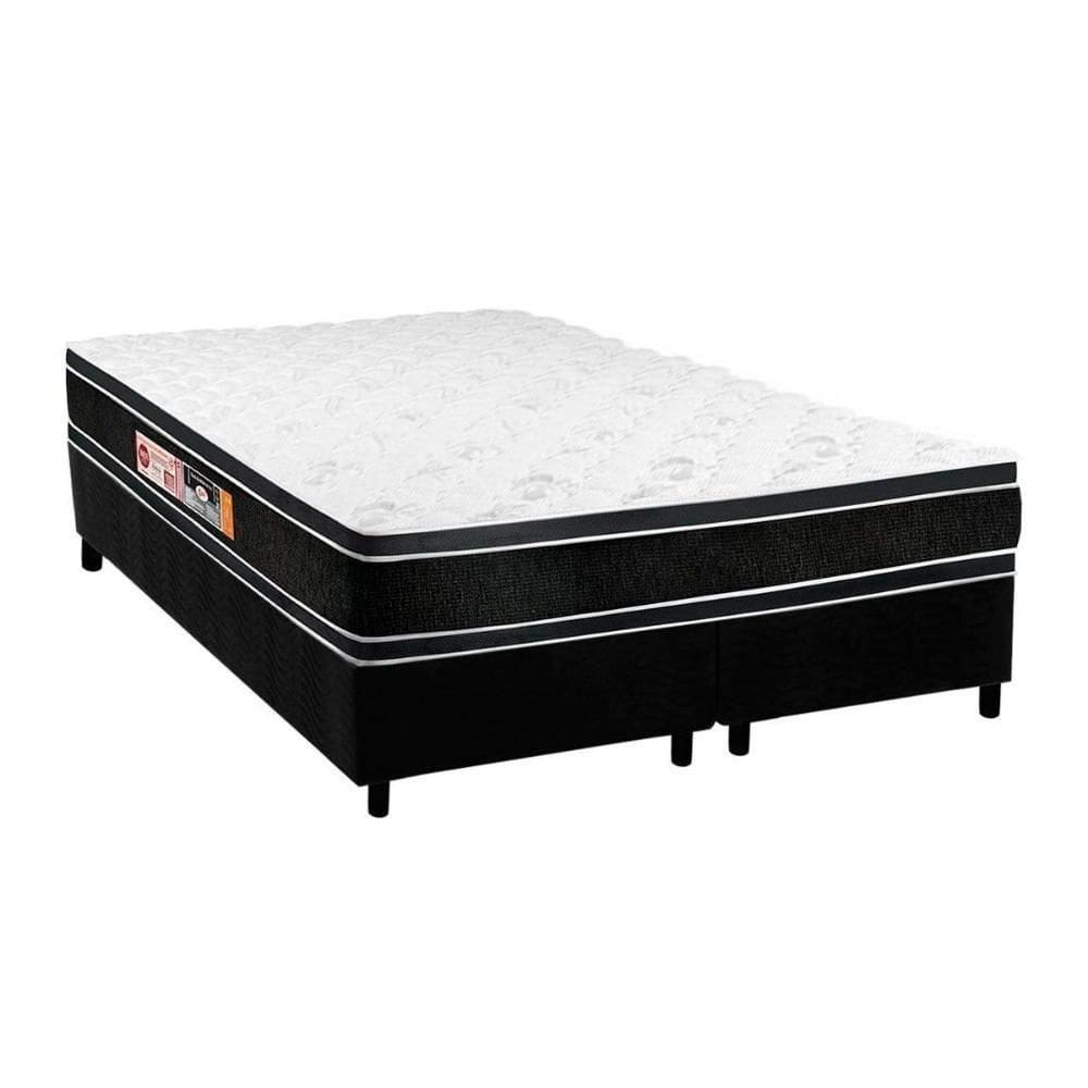 Cama Box Queen: Colchão Espuma D33 Castor Black E White Double Face + Base Crc Suede Black(158X198)