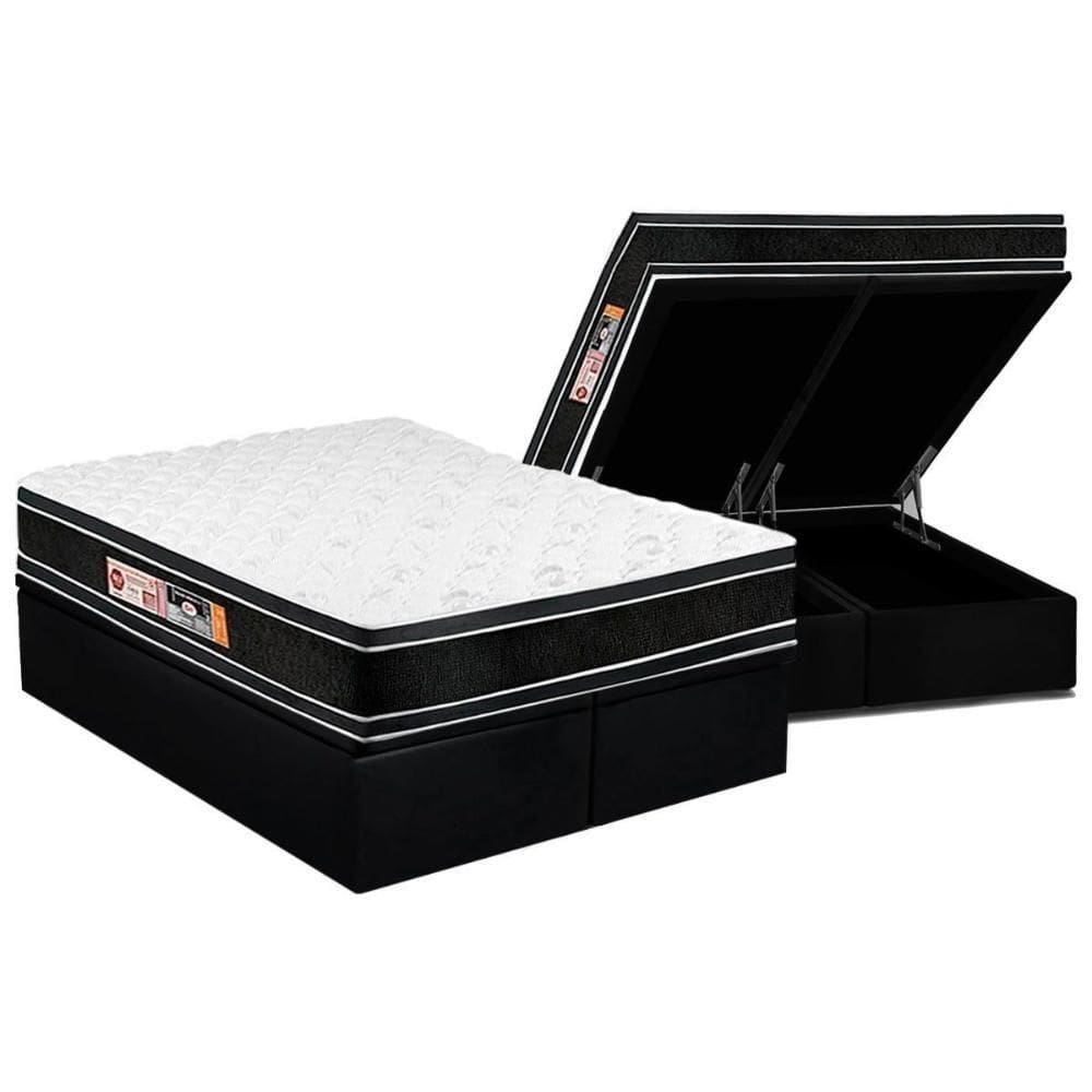 Cama Box Baú King: Colchão Espuma D33 Castor Black E White Double Face + Base Black(193X203)