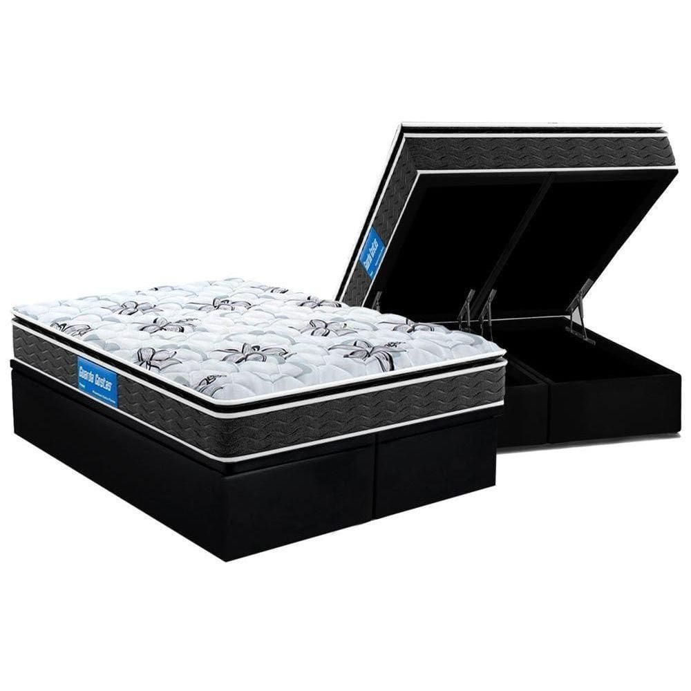 Cama Box Baú King: Colchão Espuma Probel D40 Premium Hiper Firme Euro Pillow + Base Black(193X203)