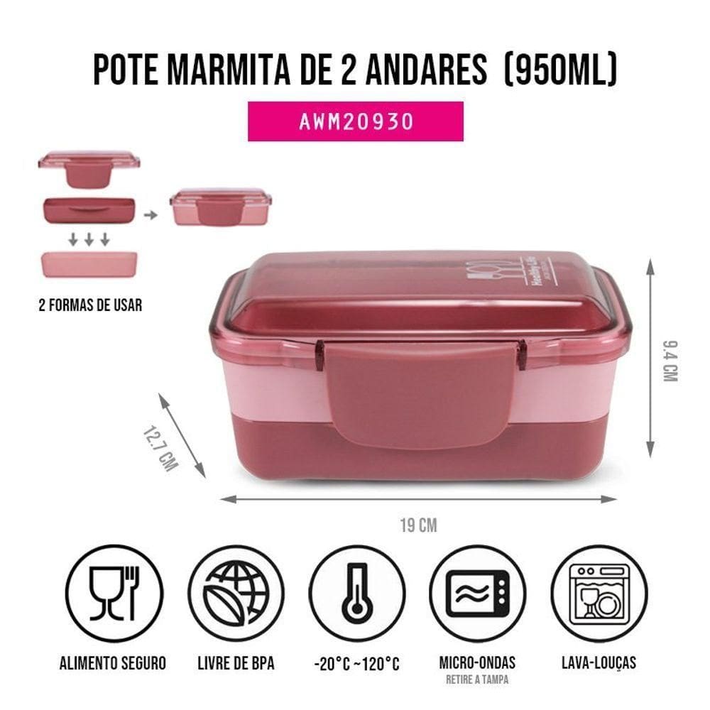Pote Marmita De 2 Andares 950ml Concept Rosa