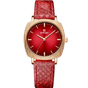 Relógio De Quartzo Feminino Com Estampa Cobra Animal Print Pulseira De Couro Vermelho