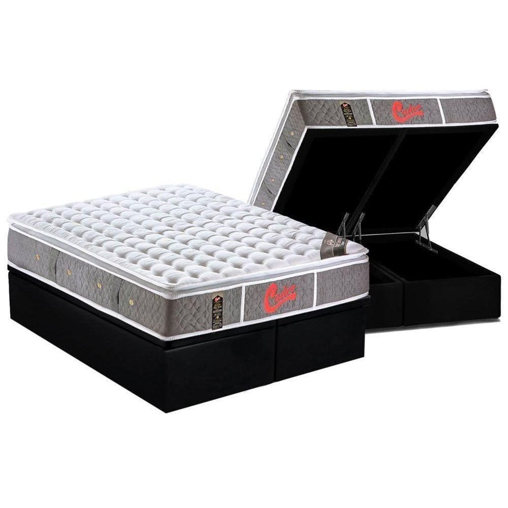 Cama Box Baú King: Colchão Molas Ensacadas Castor+Base Black(193X203)