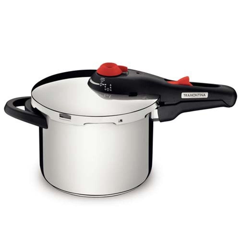 Panela De Pressão Tramontina Solar Em Aço Inox Fundo Triplo Com 5 Dispositivos De Segurança 22Cm 6 L