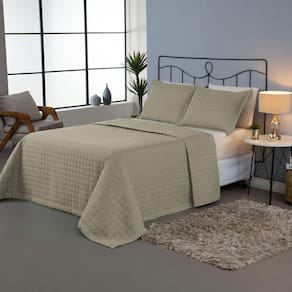 Combo 2 Kit Cobre Leito Colcha Monaco Casal Dupla Face - Cinza - Caqui