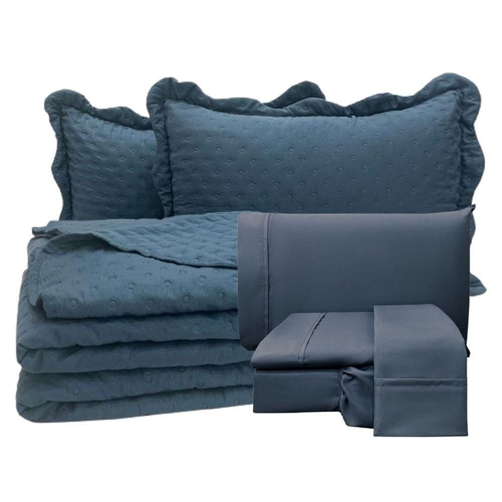 Coordenado Cobre Leito King E Lençol Diplomata 7 Peças - Azul