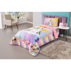 Kit Edredom Plush Fofinho Infantil Dupla Face Dream 2 Peças Solteiro Unicórnio