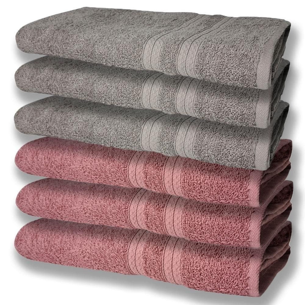 6 Toalhas Grande Super Felpudas E Grossa Algodão 80x150 Itália Soft Beka - Cinza/rosê