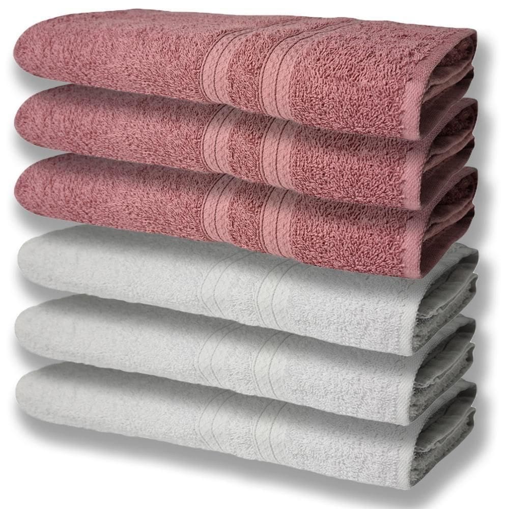 6 Toalhas Grande Super Felpudas E Grossa Algodão 80x150 Itália Soft Beka - Branco/rosê