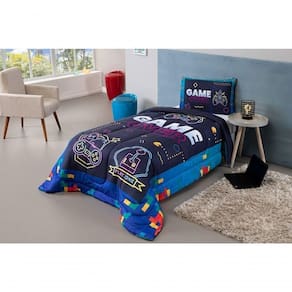 Kit Edredom Plush Fofinho Infantil Dupla Face Dream 2 Peças Solteiro Video Game