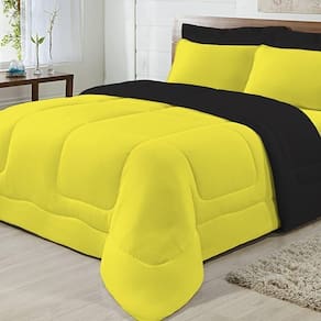 Edredom Dupla Face 100% Algodão Malha Queen Gran Moratta 01 Peça - Preto/ Amarelo
