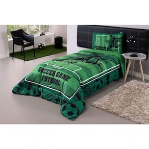 Kit Edredom Plush Fofinho Infantil Dupla Face Dream 2 Peças Solteiro Futebol