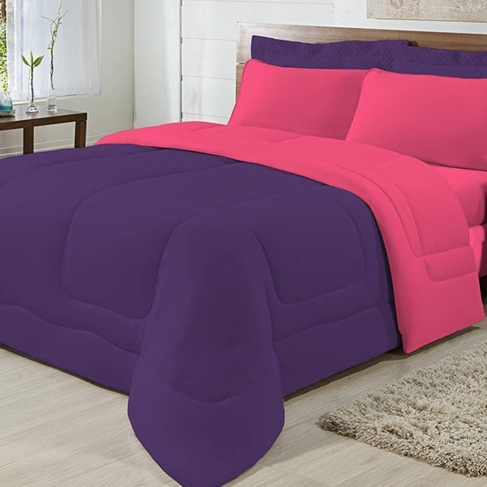 Edredom Dupla Face 100% Algodão Malha King Gran Moratta 01 Peça - Pink- Roxo