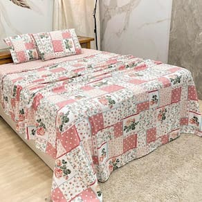 Jogo De Cama Lençol Queen Colonial Percal 300 Fios 4 Peças - Rosa