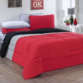 Edredom 100% Algodão Urbano 1 Peça Queen Vermelho-mescla-preto