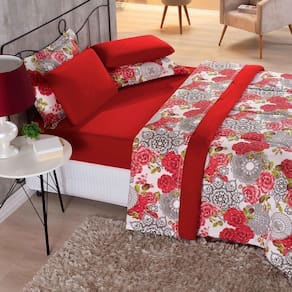 Edredom Malha 100% Algodão Primavera 1 Peça Casal Floral Vermelho