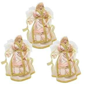 Kit 3 Anjos Decorativos Natal Pendente Luxo Rosê E Dourado 17cm - Noel Decor