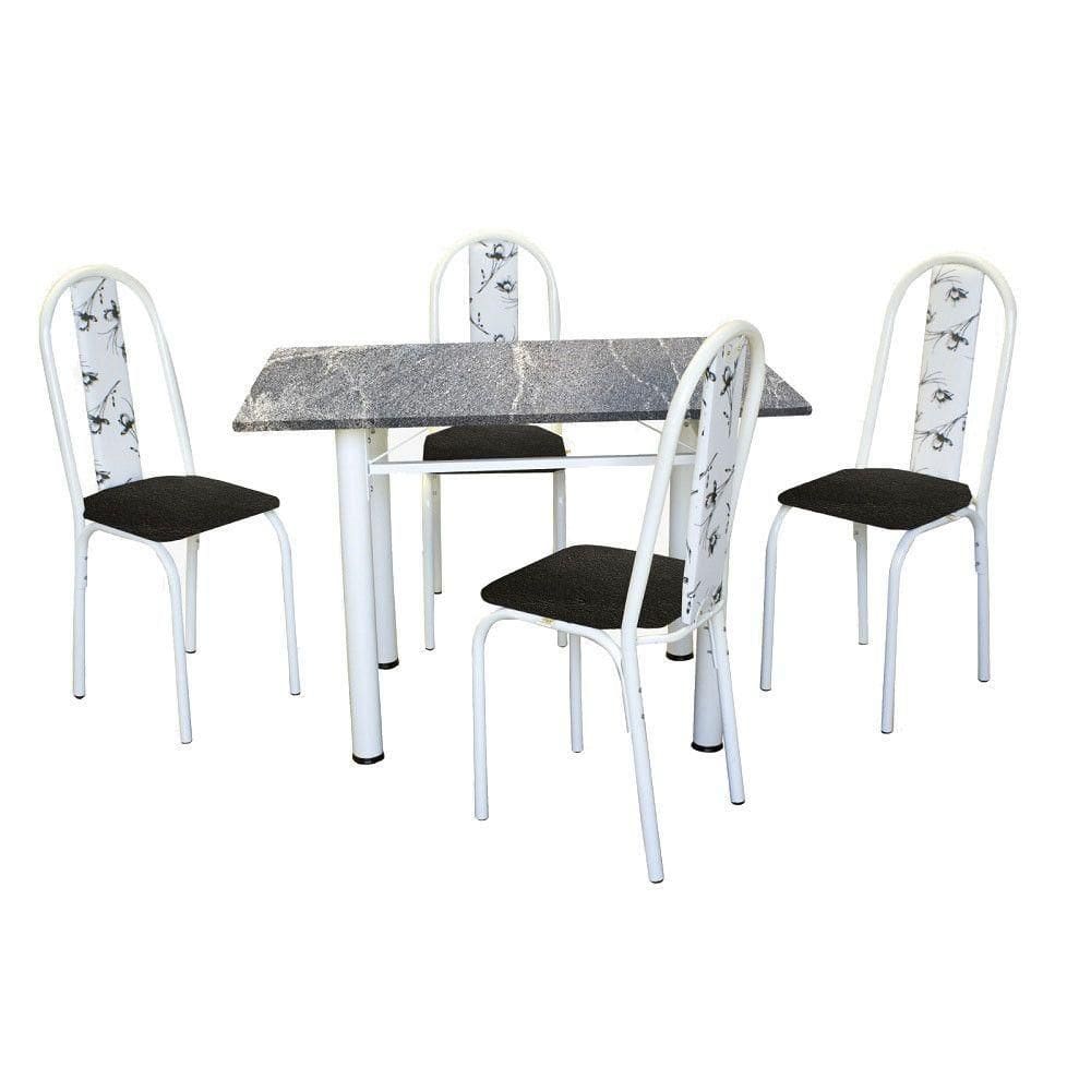 Conjunto De Mesa Michelly Com 04 Cadeiras 110x75cm Moura Branco-preto-preto Floral