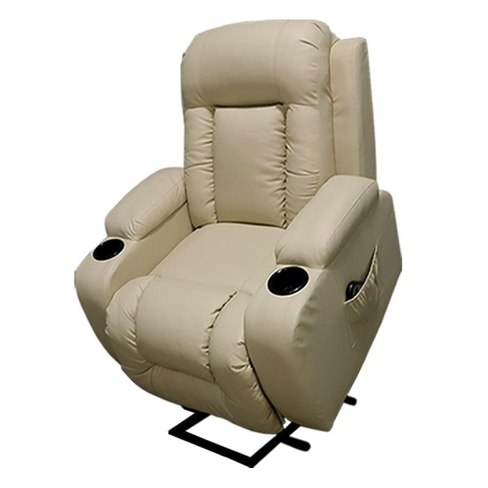 Poltrona Do Papai Austin Com Elevação Lift 150º Massagem Aquecimento Pu Bege G31 - Gran Belo