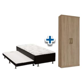 Cama Box Solteiro Conjugado Ortobom Black C/ Auxiliar + Armário Multiuso Margarida Rústico