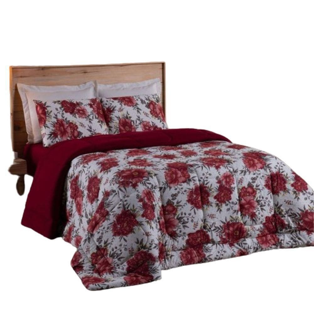 Coberdrom Queen Em Malha De Algodão Fio Penteado - Vermelho