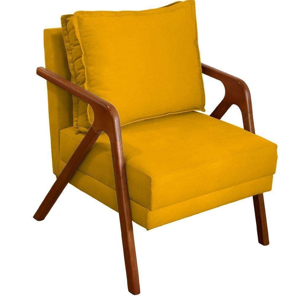 Poltrona Decorativa Shine Pé Castanho - Mostarda Suede