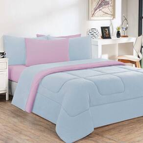 Kit Edredom Malha 100% Algodão Gran Moratta 3 Peças Casal - Azul Bebê-rosa Bebê