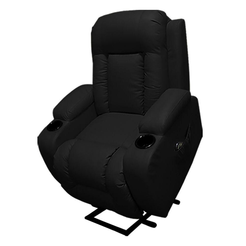 Poltrona Do Papai Austin Com Elevação Lift 150º Massagem Aquecimento Pu Preto G31 - Gran Belo
