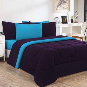 Kit Edredom Malha 100% Algodão Gran Moratta 3 Peças Casal - Roxo -azul Turquesa