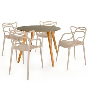 Conjunto Mesa De Jantar Redonda Laura 120cm Natural Com 4 Cadeiras Allegra - Nude