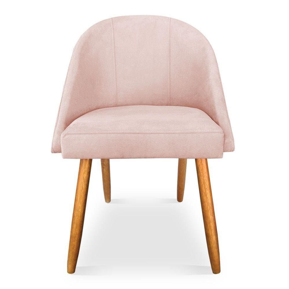 Kit 06 Cadeiras Jantar Bela Suede Rosa Bebê Pés Palito Castanho - Pallazio