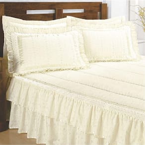 Colcha Lese Brilhante Casal Queen Com Babado Duplo 07 Peças - Palha