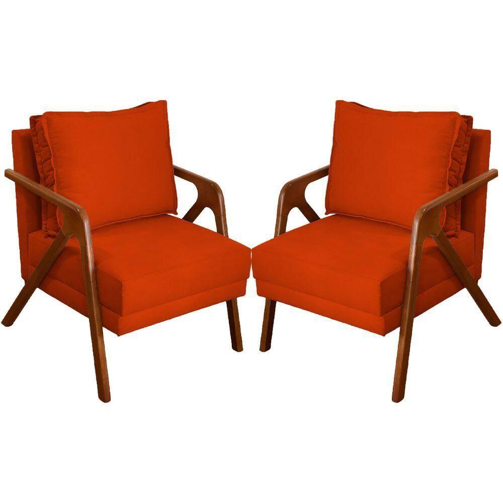 Kit 2 Poltronas Decorativa Shine Pé Castanho - Terracota Suede