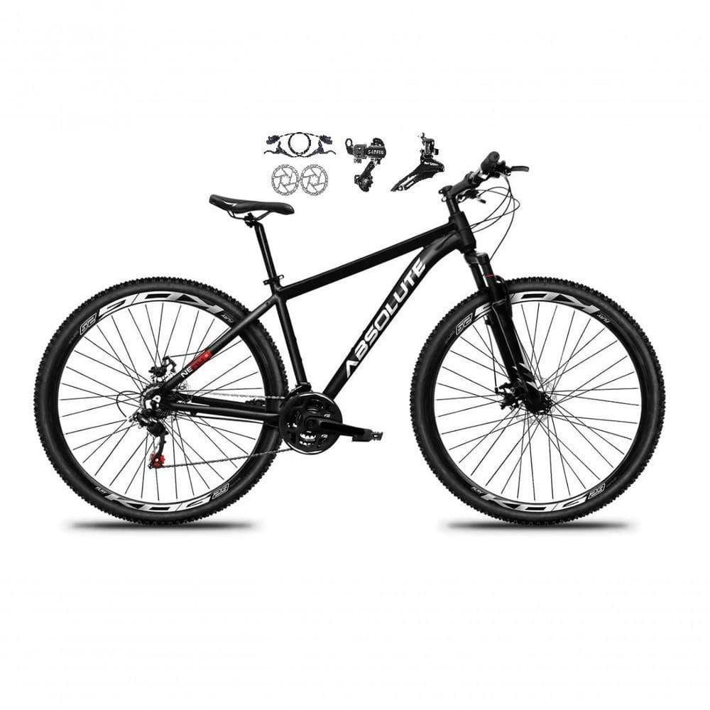 Bicicleta Aro 29 Absolute Nero 5 21v Alumínio Câmbios Shimano Freio Disco Hidráulico Garfo Suspensão - Preto Tam.21