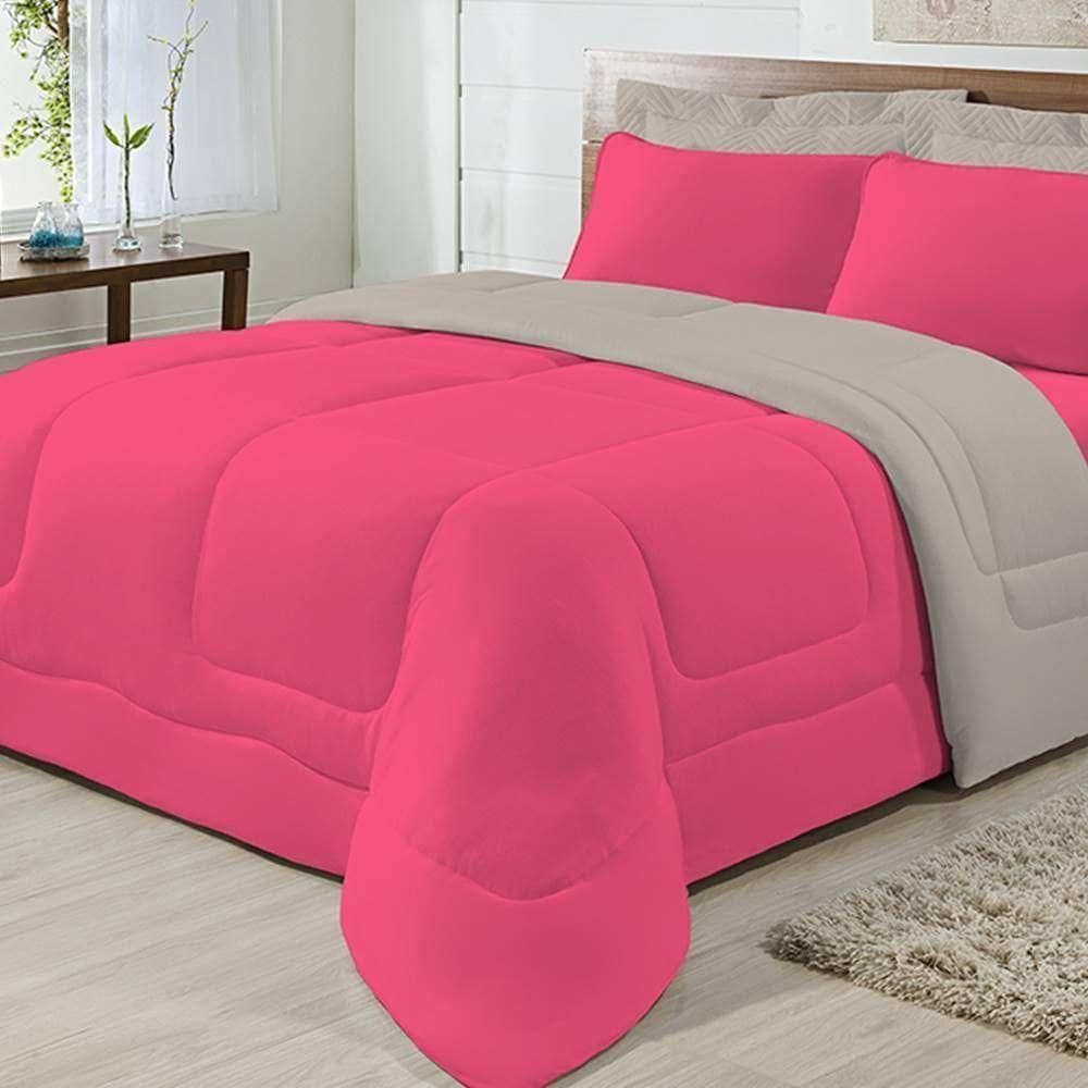 Edredom Dupla Face 100% Algodão Malha Queen Gran Moratta 01 Peça - Caqui- Pink