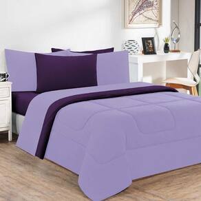 Kit Edredom Malha 100% Algodão Gran Moratta 2 Peças Solteiro - Lilás-roxo