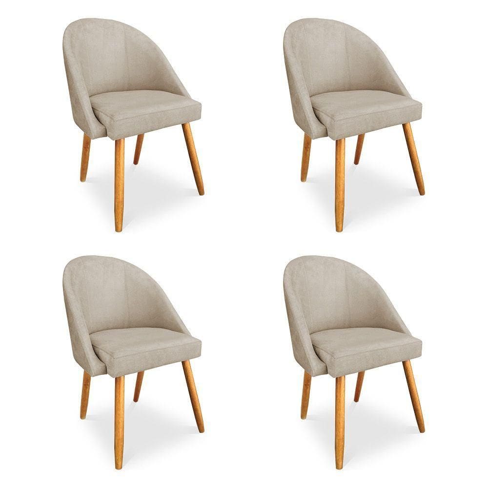 Kit 04 Cadeiras Jantar Bela Suede Pés Palito Castanho - Pallazio Bege