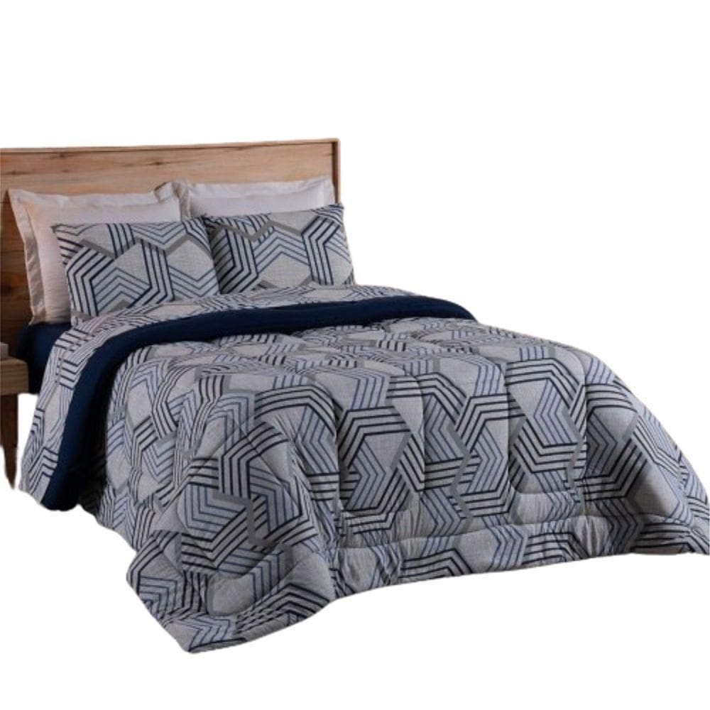 Coberdrom Solteiro Em Malha De Algodão Fio Penteado - Marinho