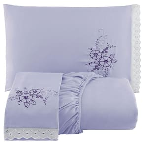 Jogo De Cama Lençol Casal Bordado Advance 3 Peças - Lilás