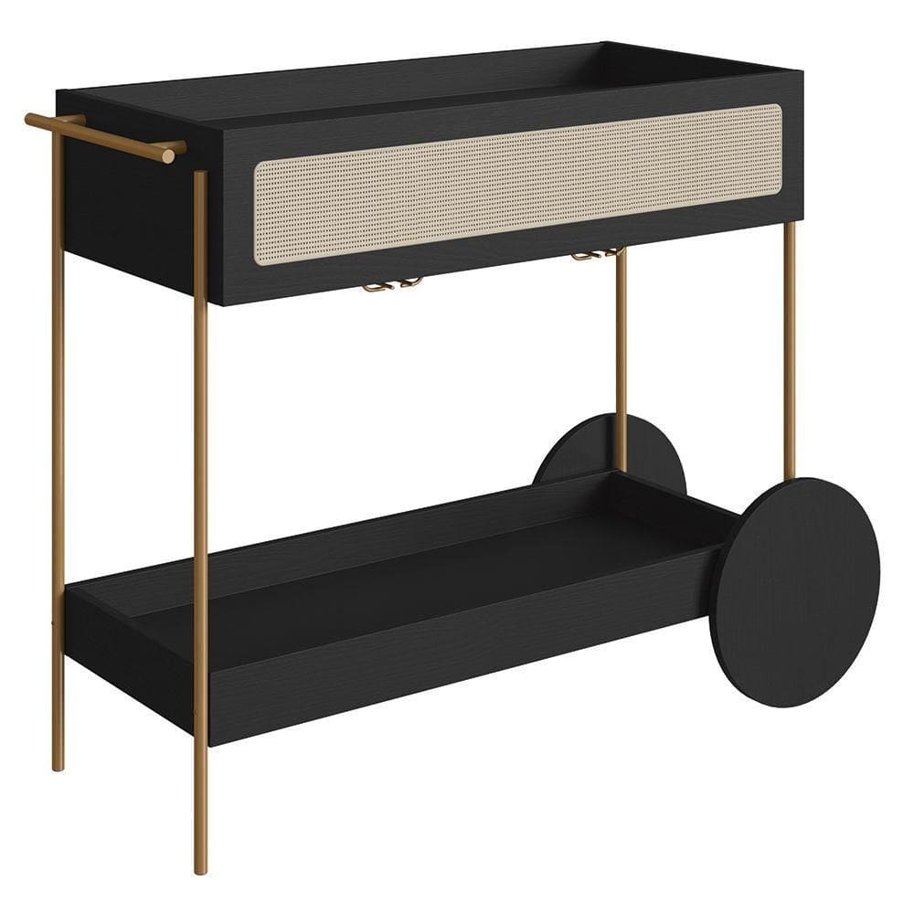 Carrinho Bar 1 Gaveta Porta Taça Pé Metal Arlo A10 Nero-dourado - Mpozenato